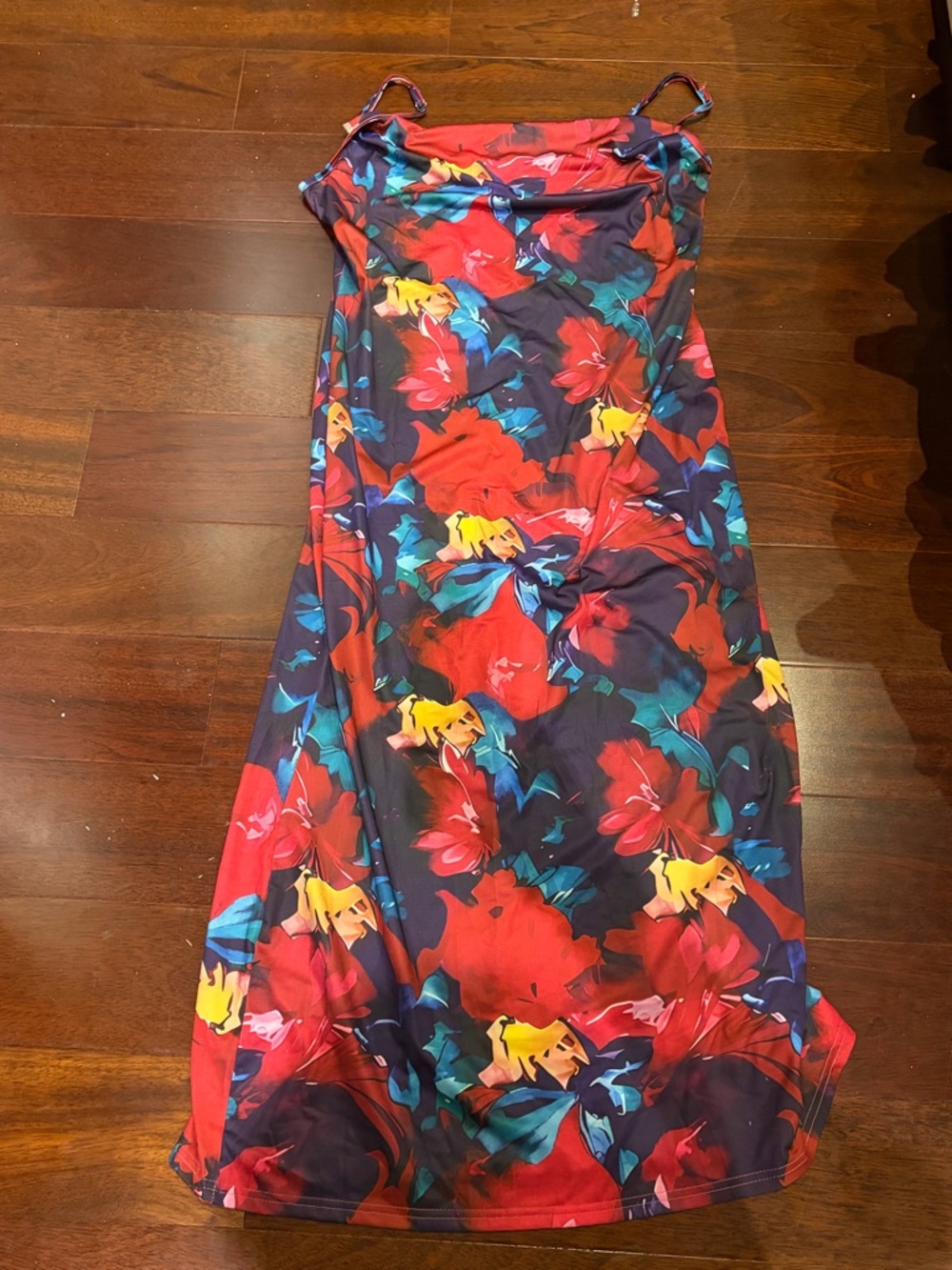 Floral Slip Dress in Bold Red & Multicolor